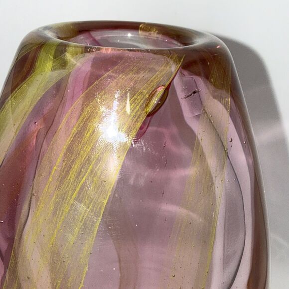 Todd Oldham Art Glass Laz Boy Heavy Thick Vase 8” Pink, Yellow, Clear - Picture 3 of 5